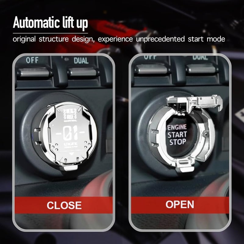 Tybasthe Original Push Start Button Cover, Metal Mecha Car Engine Start Stop Button Protector, Cool Car Accessories Interior Decor Sticker Decals Motorcycle Key Ignition Switch Cover, Silver - Image 3
